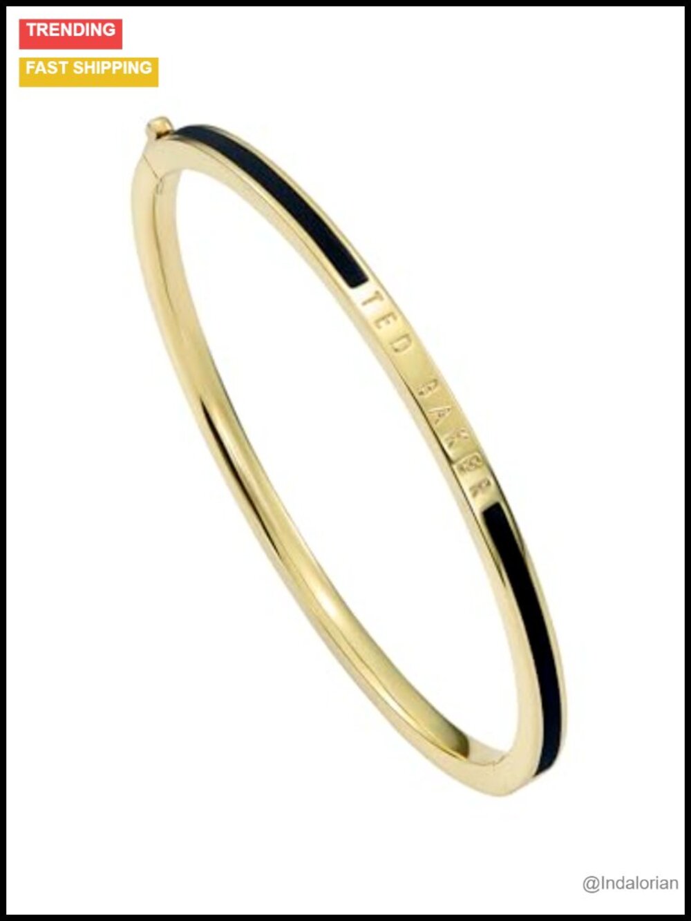Gold Tone Plated Brass Enamel Slim Bangle Bracelet Hinged Gift
